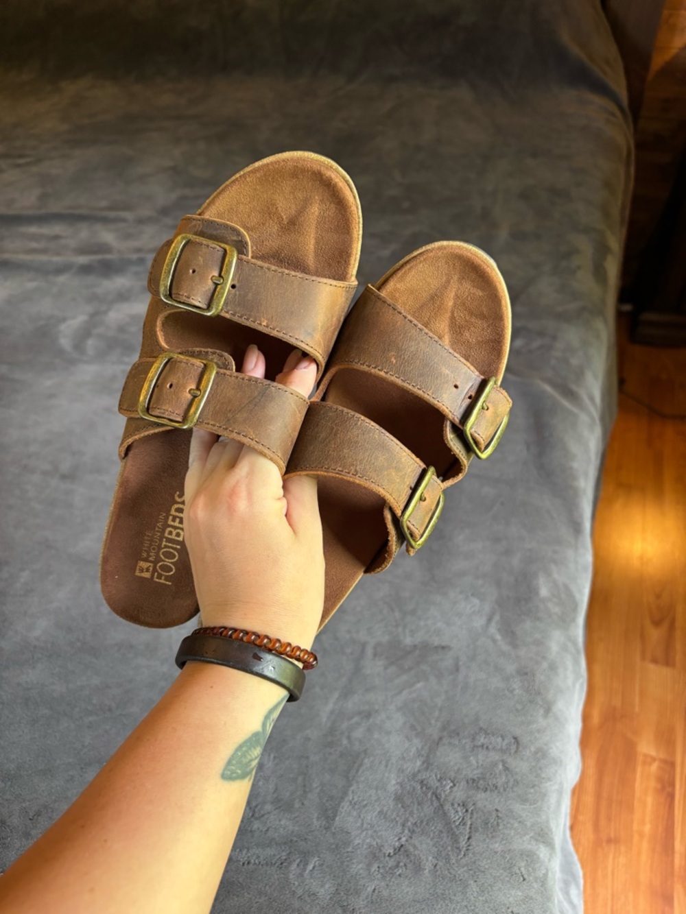 White Mountain Footbeds Chandler Brown Cork Wedge Double Strap Sandals, Size 8 - Picture 5 of 9